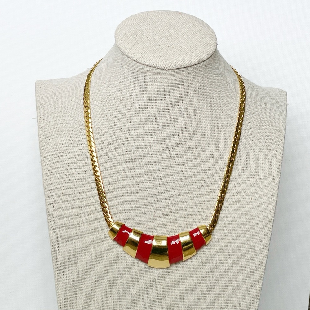 Vintage Napier Gold-plated Red Enamel Choker Necklace 14”
